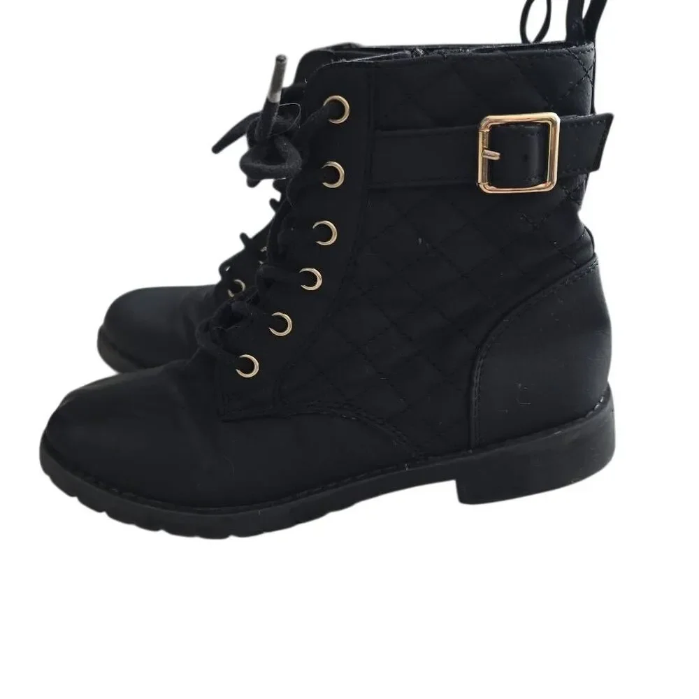 The Children's Place Girls Size 1 Black Quilted Buckle Lace Up High Top Boots